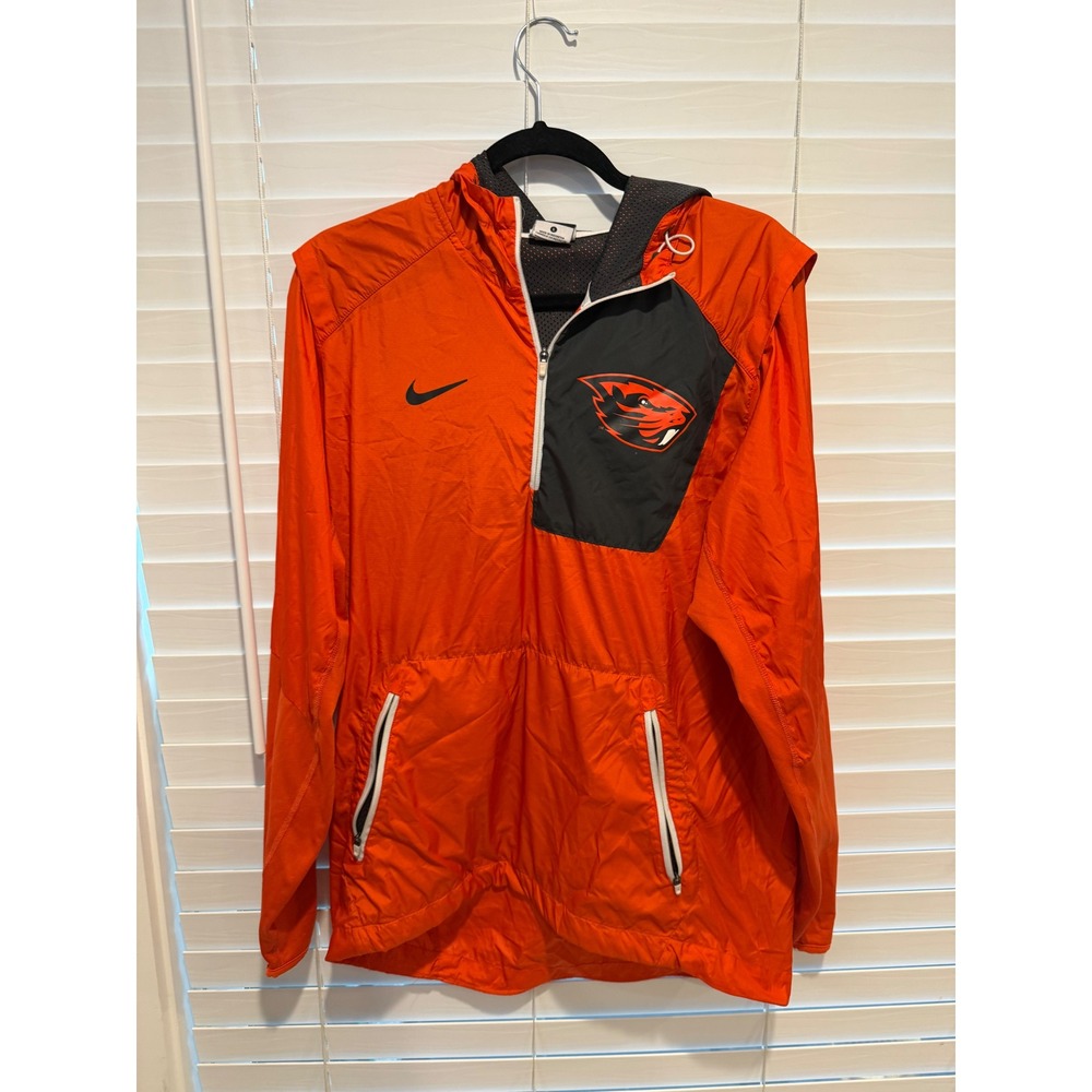 Nike Oregon State Beavers Mens Small Half Zip Windbreaker Hooded Orange Jacket